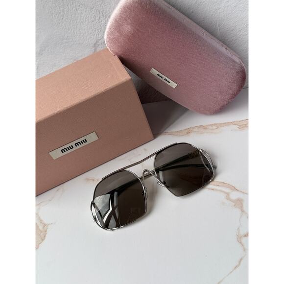 NEW Miu Miu MU A55S Silver Oversized Aviator Sunglasses $637 main image 7